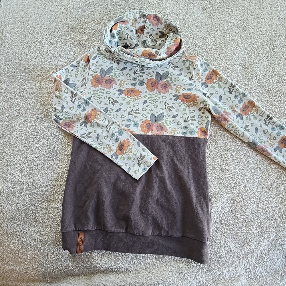 Ampersand "No Matter What" Floral Cowl Neck Pullover Sweatshirt Floral Top Sz L